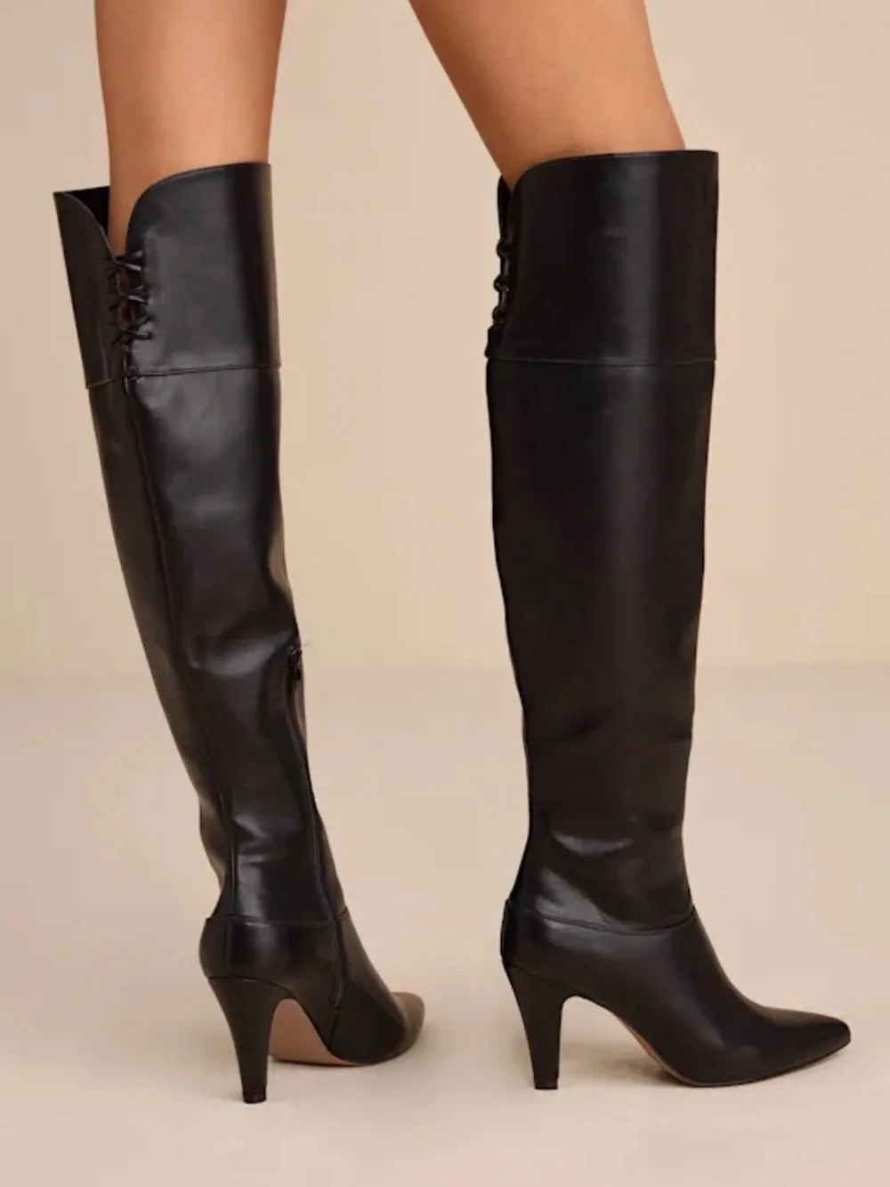 Black Pointed-Toe Over-the-Knee Boots